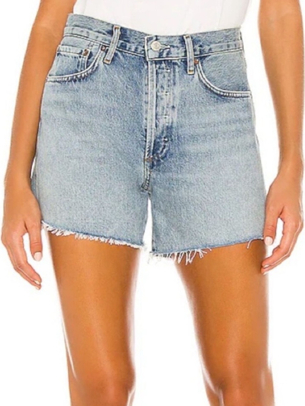 ·Agolde· Blue Reese Long Denim Jean Shorts